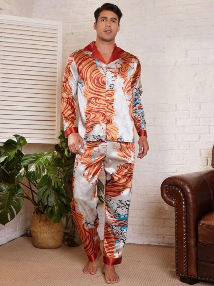 NIGHT-RIDER Men's Minimalist Long Sleeve Shirt & Long Pants Sleepwear Set